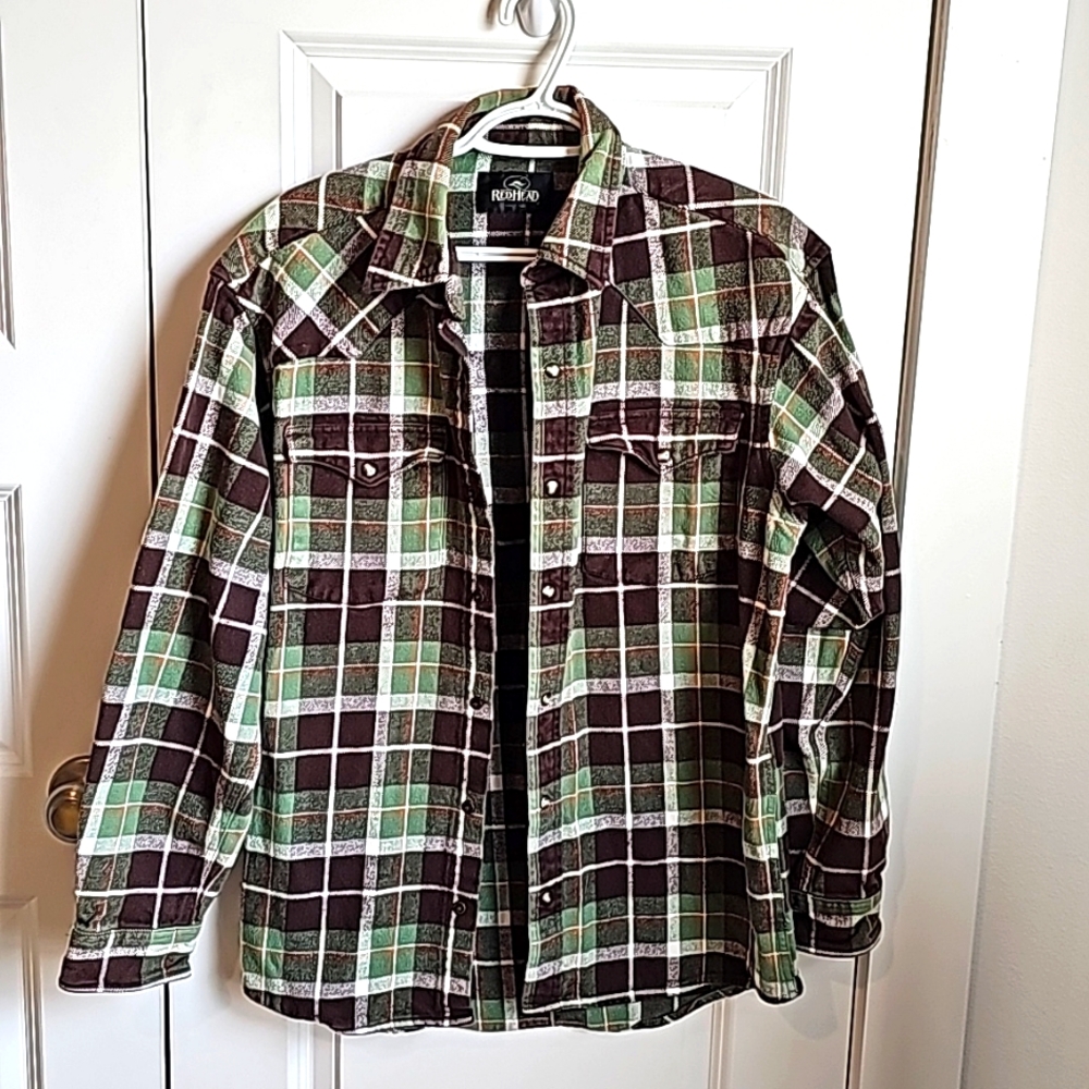 Red Head Green And Brown Thick Flannel in Men's Size Medium EUC